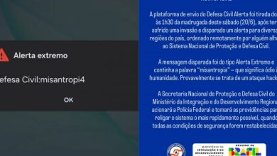 Photo of Defesa Civil se pronuncia após “misantropia” e diz que alarme foi causado por invasão no sistema