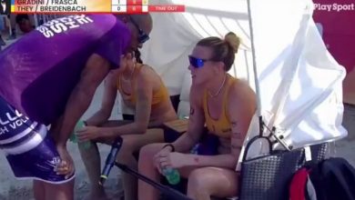 Photo of Técnico brasileiro é alvo de críticas após puxar braço de atleta em final de vôlei de praia
